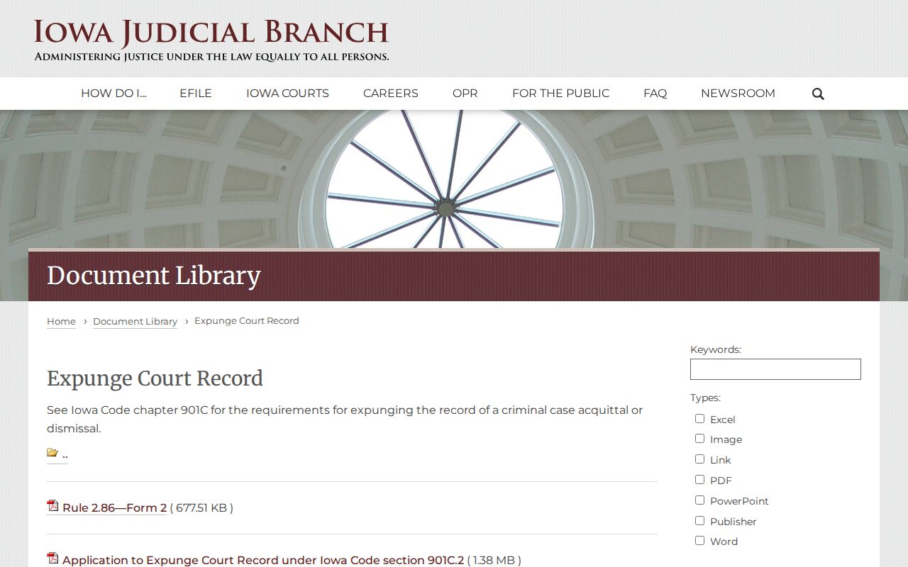 Official Iowa Courts expungement forms page